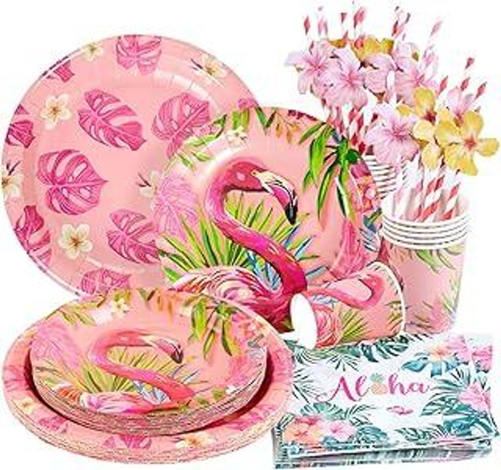 SUNBEAUTY 80 Stück Hawaii Partygeschirr, Tropischer Vogel Pappteller Kindergeburtstag mit Pappbecher Servietten Strohhalme Pappteller für Kinderg...
