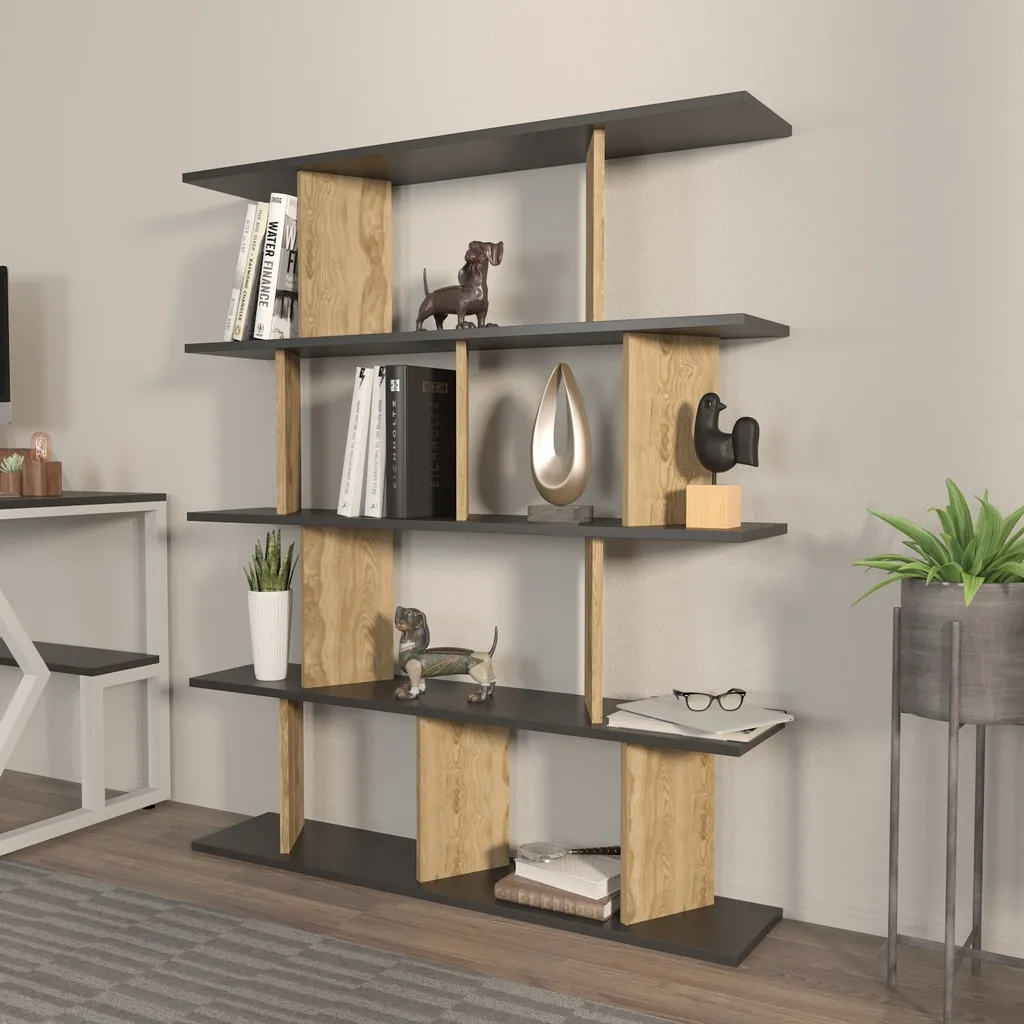 Bibliothèque de Salon Grace Noire et Chêne pour Bureau ou Chambre
