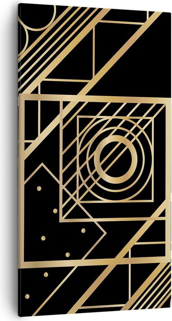 Bild auf Leinwand - Leinwandbild - Einteilig - Abstraktion Quadrat Gold - 55x100cm - Wand Bild - Wanddeko - Wandbilder - Leinwanddruck - Bilder - W...