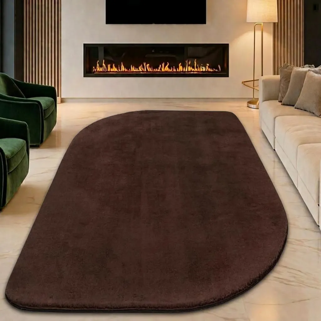 Tapis Shape marron de forme libre moderne, 120 x 160 cm, doux et épais