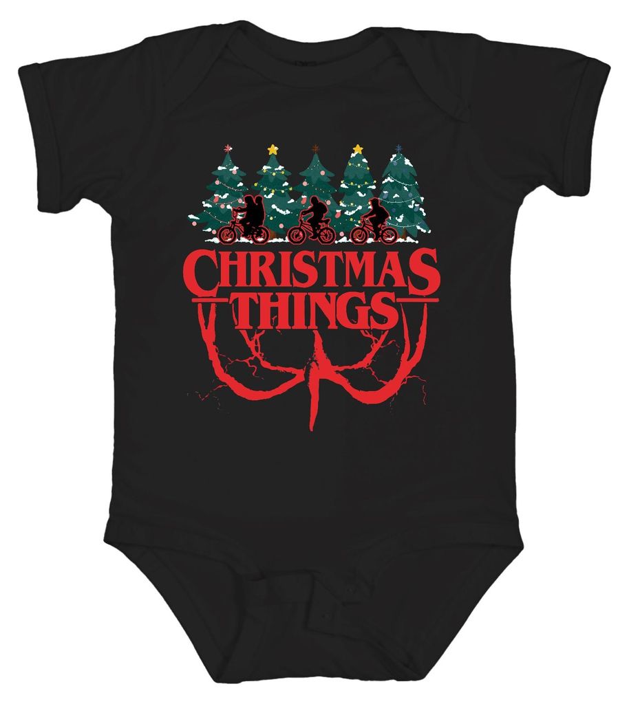 CHRISTMAS THINGS Stranger Weihnachten Demogorgon Kinder Retro Unisex Baby Body, Schwarz, 18/24