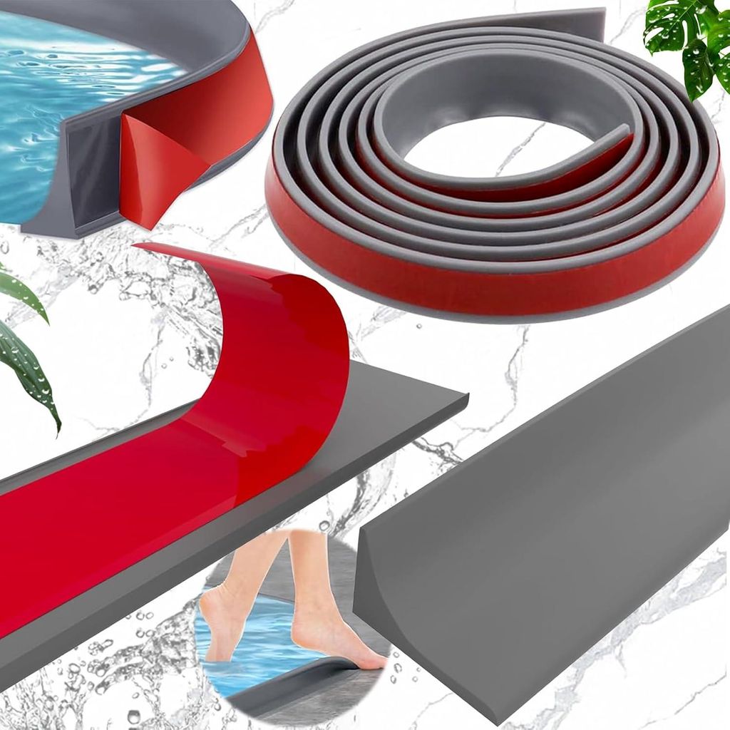 2m Faltbare Duschschwelle - Wasserbarriere - Wasserstopper - Selbstklebender Wasserdichter Befestigungsstreifen - Flexibler Duschwannenrand Verhind...