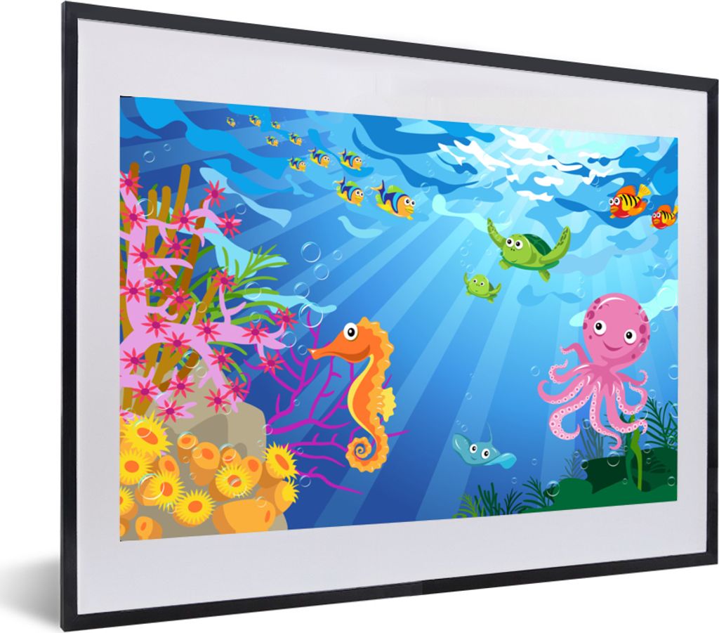 MuchoWow MuchoWow Gerahmtes Poster Kinder - Tiere - Wasser 60x40 cm - Poster mit zchwarzem Bilderrahmen - Schlafzimmer - Plakat in Rahmen - Dru...