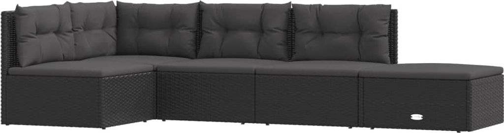 5-tlg. Garten-Lounge-Set mit Kissen Schwarz Poly Rattan