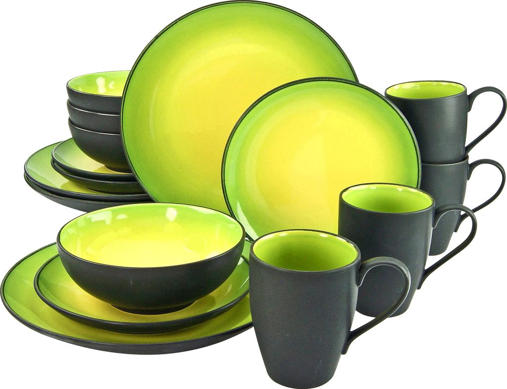 CreaTable, 20220, Hot Green, Kombiset 16-tlg, Steinzeug