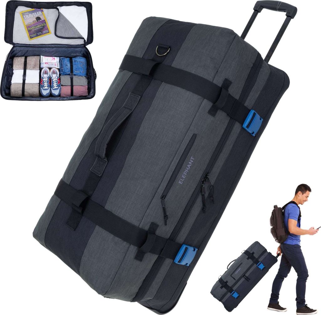 Trolley Koffer Reisetasche Elephant Travel XXL Trolly 120 Liter 80 cm Trolly Rolltasche Reisetrolley groß Gepäck Reise Tasche 13032 Anthrazit Oliv