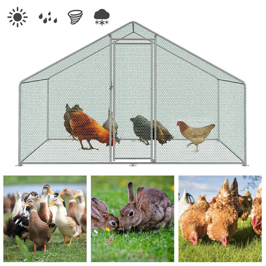 Ikodm Hühnerstall 3x2x2m Querstreben Hühnerhaus Freilaufgehege Kleintierstall Voliere mit PE-Dach