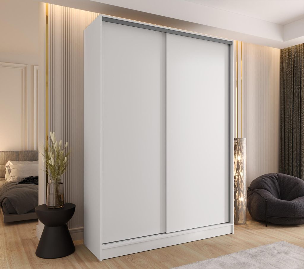 Schwebetürenschrank 2-türig 130x250x58 cm Weiß mit 4 Produktbild 