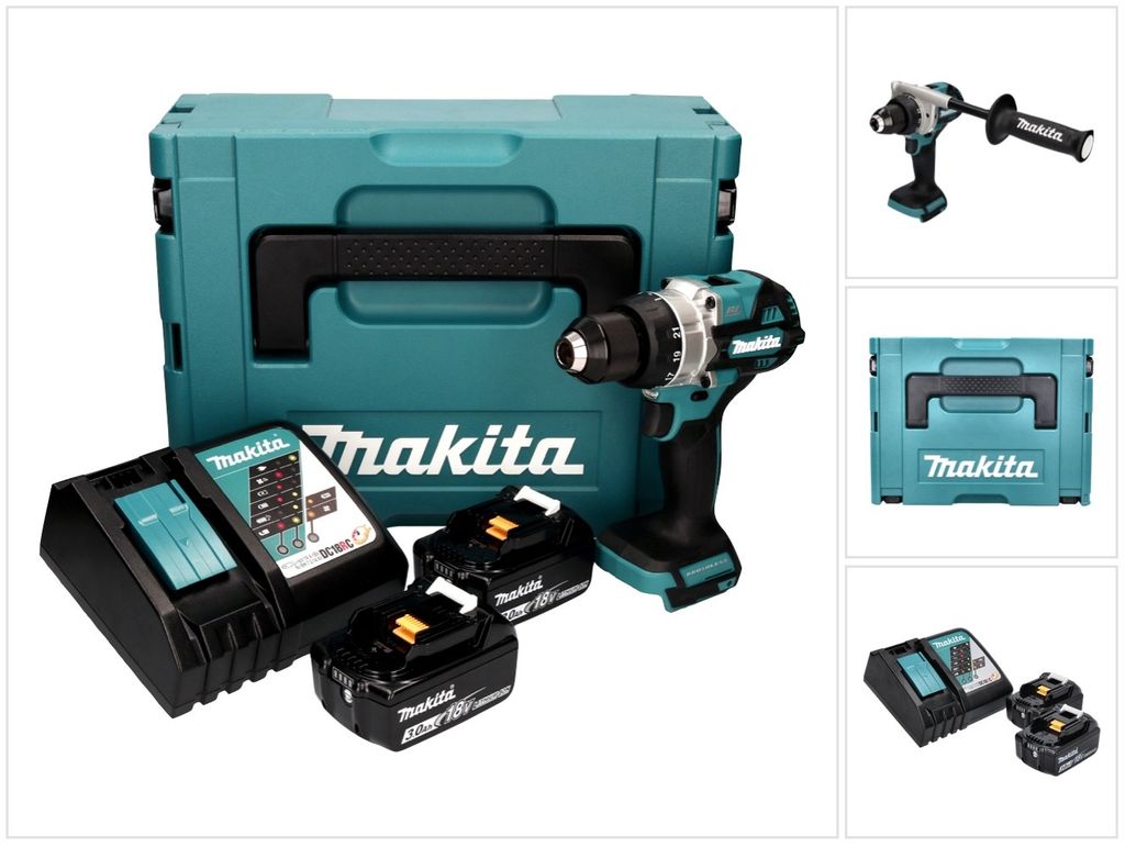 Makita DDF 486 RFJ Akku Bohrschrauber 18 V 130 Nm Brushless + 2x Akku 3,0 Ah + Ladegerät + Makpac
