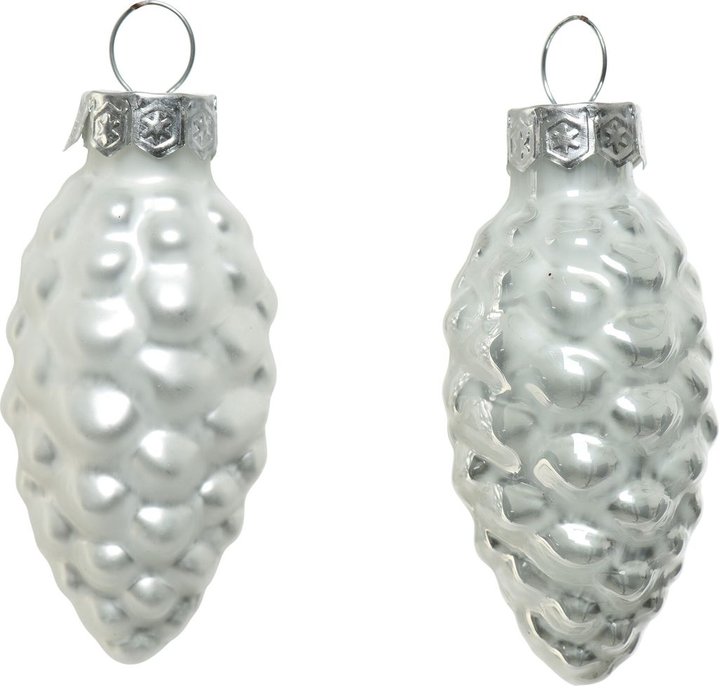 Christbaumschmuck Zapfen 6cm Glas 12 Stück - Winterweiß Produktbild 