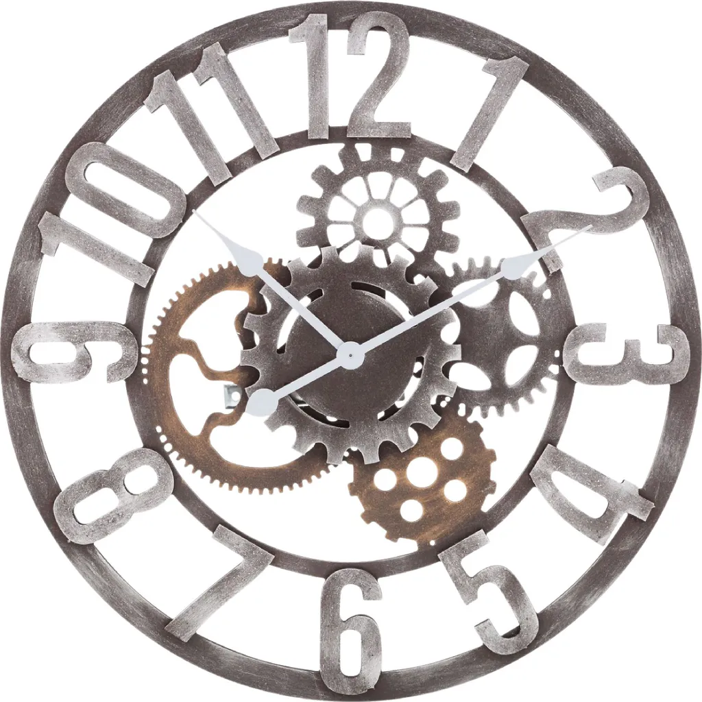 Horloge murale MDF aspect métal 60 cm quartz silencieuse rétro industrielle