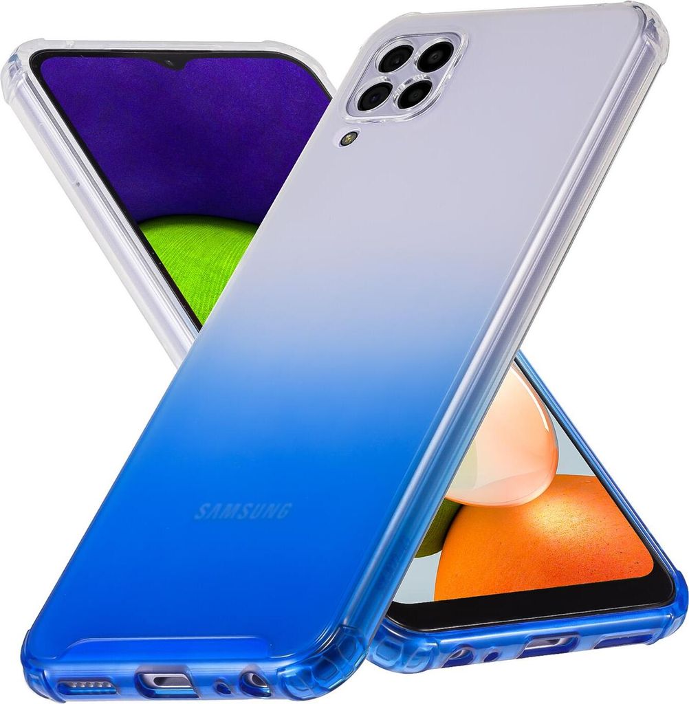 Conie Farbverlauf Schutzhülle für Samsung Galaxy A12 / M12 Silikon Case Kamera Schutz Cover Hülle in Blau matt