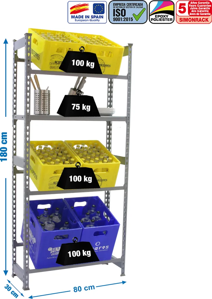 Étagère en Métal Robuste SIMONBOTTLE SHELF 180cm de Haut Gris Mat