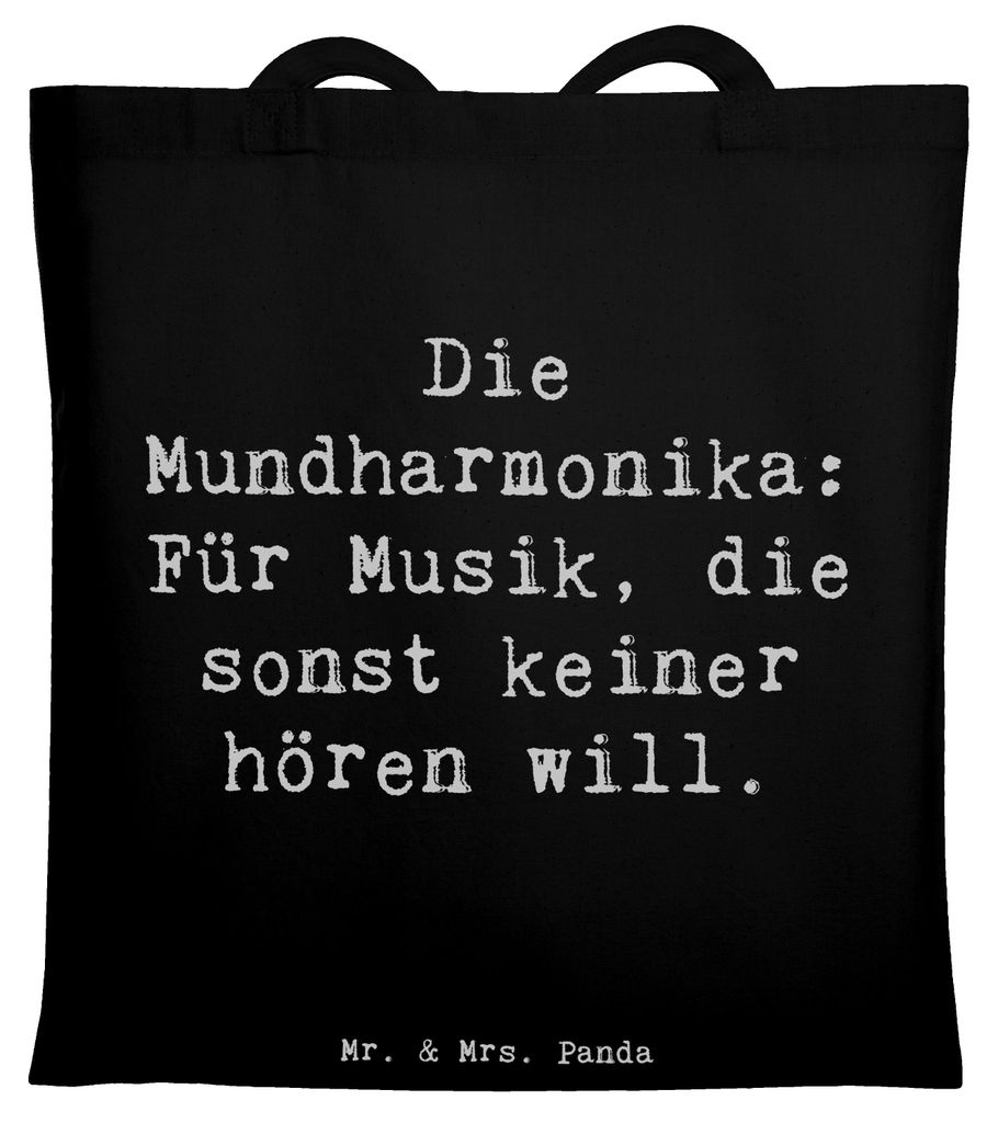 Mr. & Mrs. Panda Jutebeutel Spruch Musik Mundharmonika - Schwarz - Geschenk, Blasinstrument, Folk, Musikinstrument, Musiker, Blues, Jutetasche, Ler...
