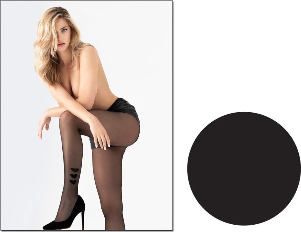 Glatte schwarze Strumpfhose mit einem Herz am Knöchel 3 Black