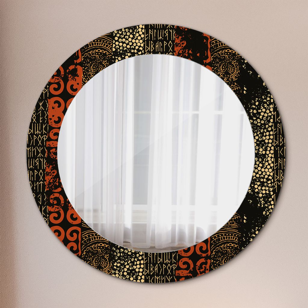 Modern Spiegel - Wandspiegel Design Wandmontage – Badspiegel mit Aufdruck - Rundspiegel - Grunge Abstrakt Muster - Rund: Ø60 cm