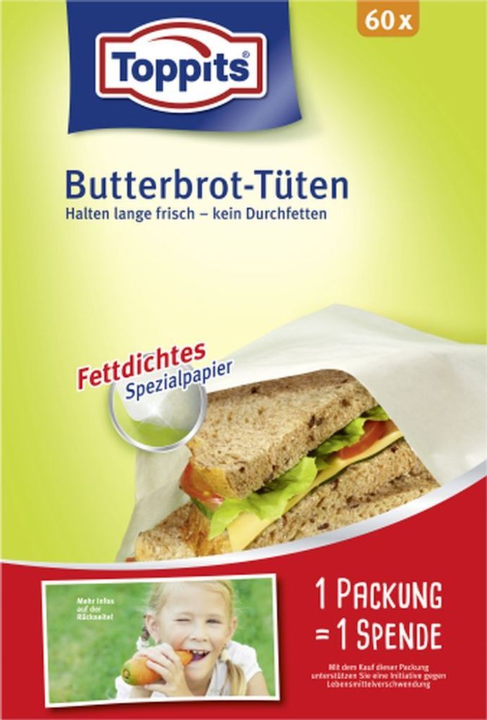 Toppits Butterbrot-Tüten 60 x Fettdichtes Spezialpapier Produktbild 