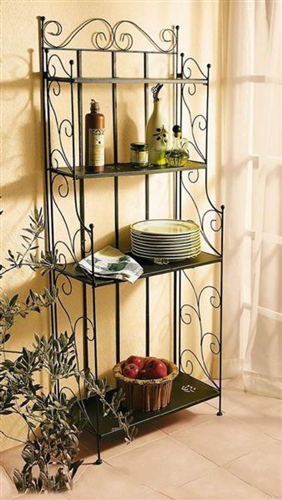 großes Metallregal mit 4 Böden, schwarz, im Antik Design