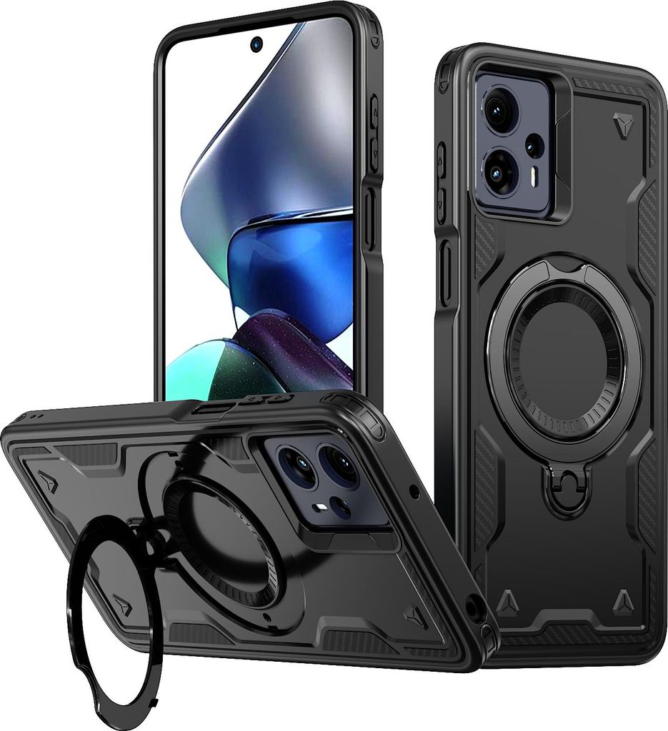 Dual Layer Hülle für Motorola Moto G13/G23/G53 mit Ring Ständer Magnetisch Stoßfest Handyhülle Schwarz