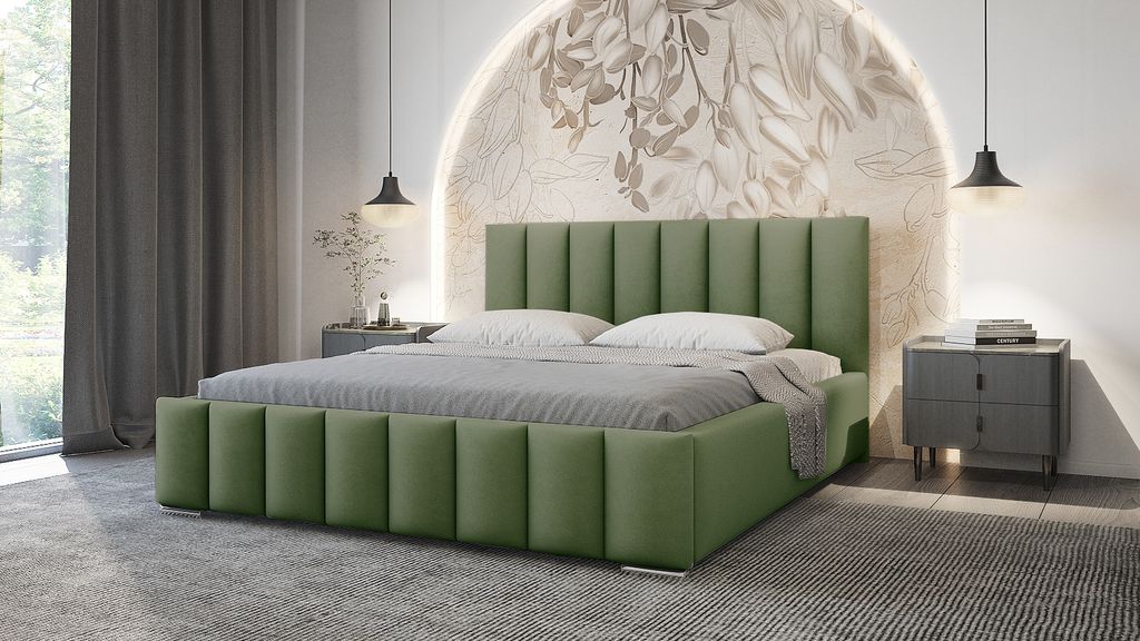 ADIDAR Greta Polsterbett 160x200cm Doppelbett Metalrahmen mit hydraulischen Liefern Bett Khaki Magic Velvet 2243 - mit Lieferung nach Hause