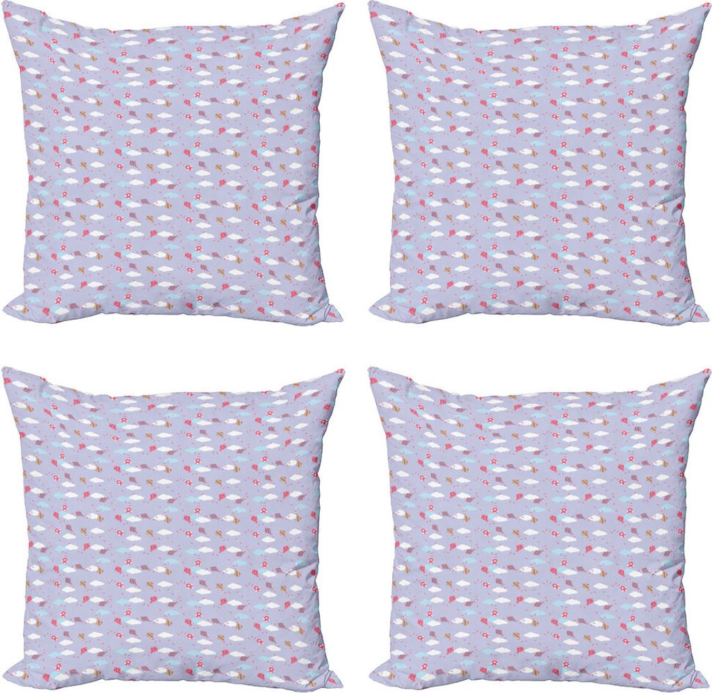 ABAKUHAUS Kites Kissenbezug Set (4 Stück), Blumen-Spiralen gewellte Streifen, Moderner Doppelseitiger Digitaldruck, 60 cm x 60 cm, Mehrfarbig