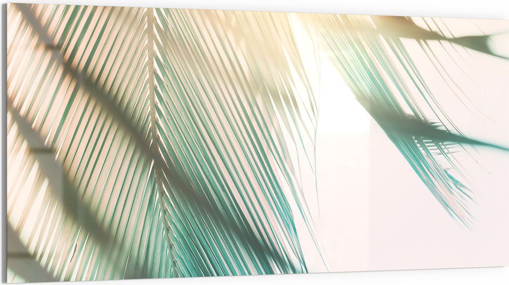 DEQORI Glasbild Acryl 100x50 cm 'Sanfte Palmen' Wandbild Bild modern Deko