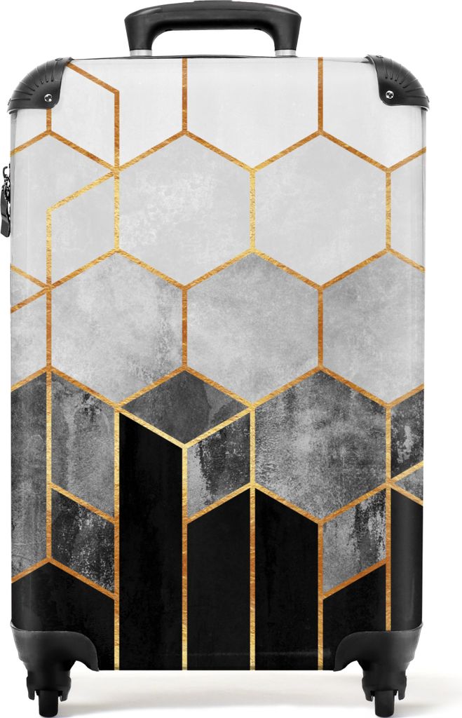 NoBoringSuitcases.com Koffer Handgepäck Trolley Rollkoffer Kleine Reisekoffer mit 4 Rollen - Gold - Sechseck - Chic - Muster - Luxus - Cabin Siz...
