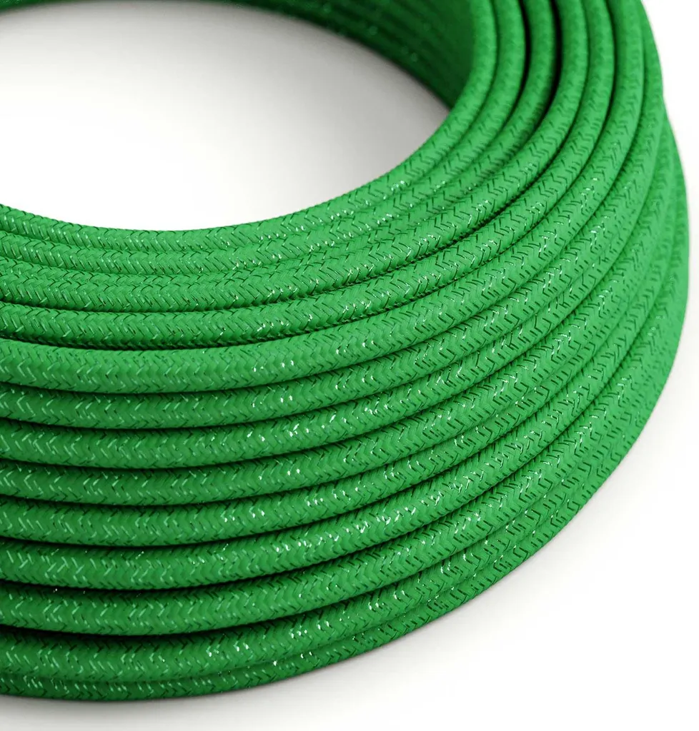 Fil électrique textile vert brillant pour luminaire DIY - Couronne 10m