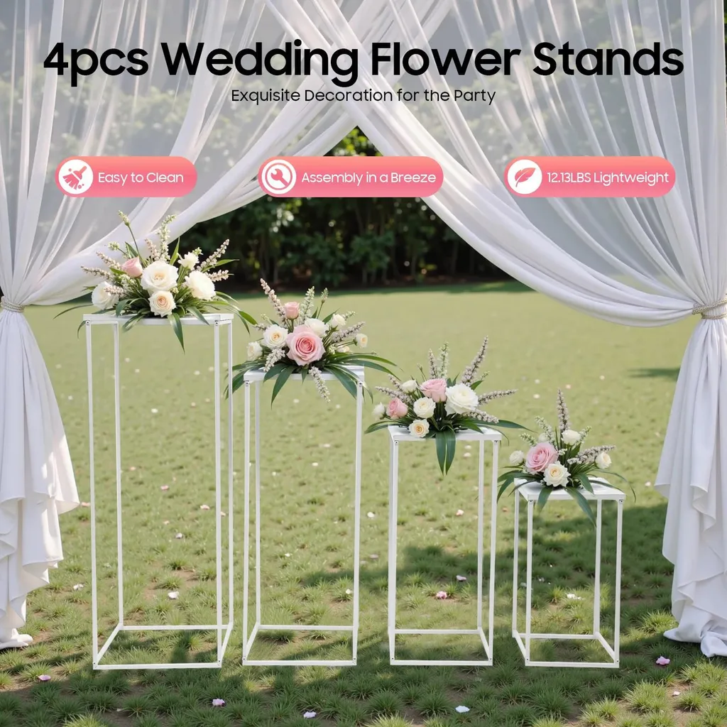 Support de Fleurs Stable pour Vases Lourds - Set de 4 Acier Blanc