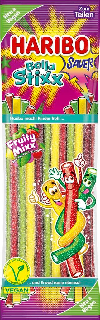 HARIBO Balla Stixx Fruity Mixx mit saurer Füllung vegan Produktbild 