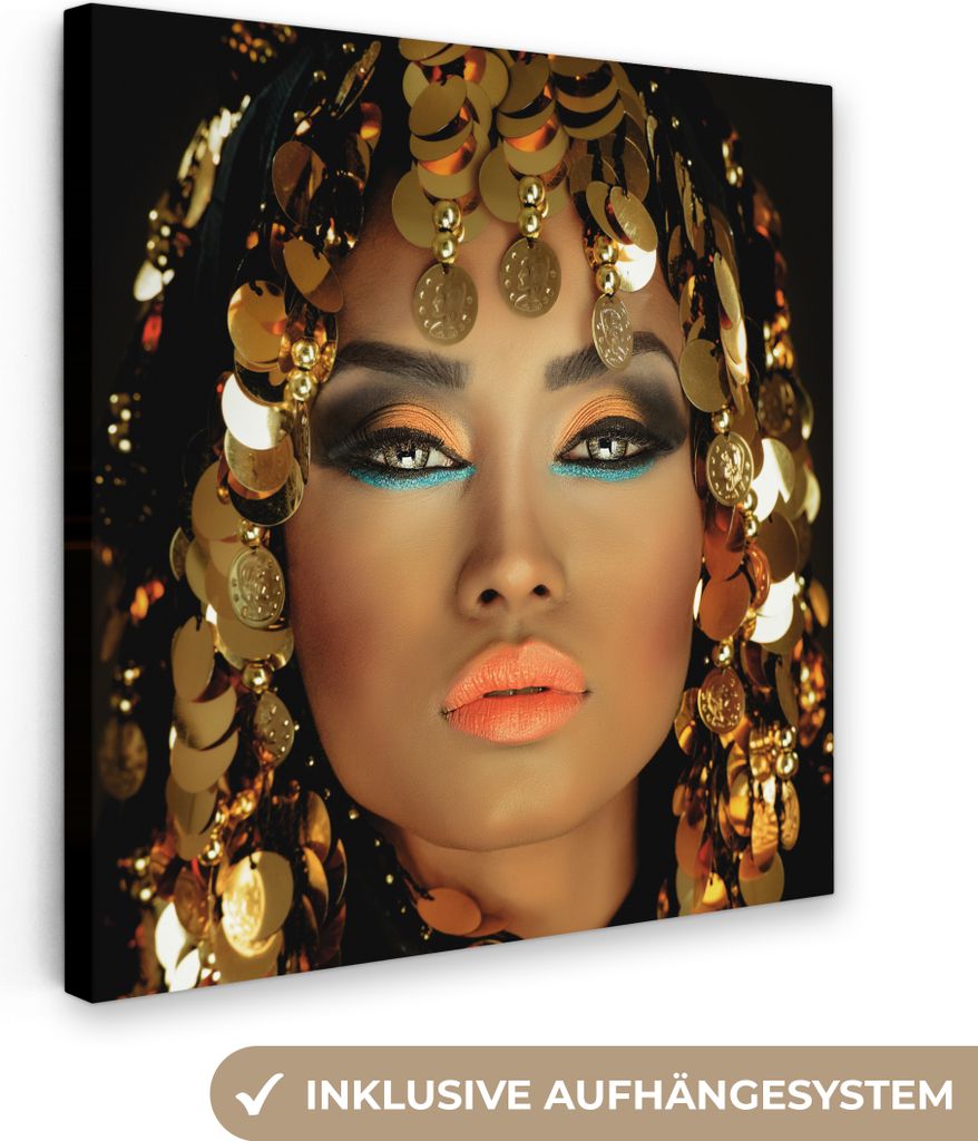MuchoWow - Leinwandbilder - Frau - Kleopatra - Gold - Schmuck - Make-up - Luxus, Wandbild, Wanddeko Bilder Wohnzimmer, 90x90 cm
