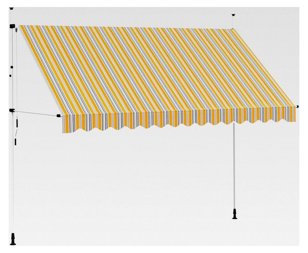 Manuelle Markise 350x120 cm Gelb/Blau - UV-beständig, wasserdicht, für Balkon und Garten