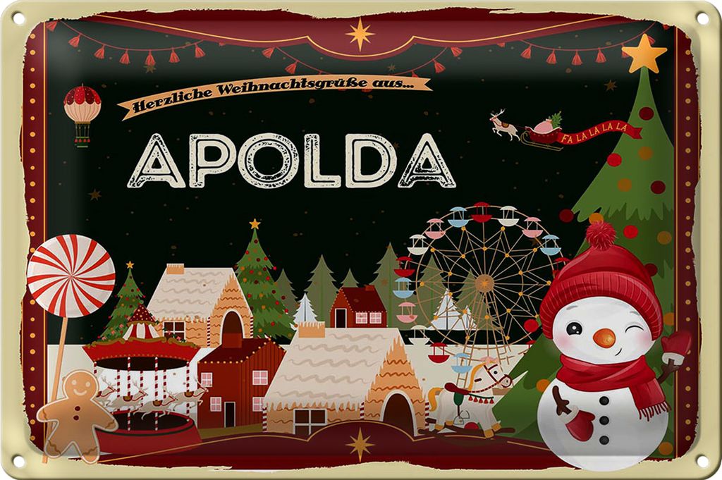 Blechschild Weihnachten Grüße aus APOLDA 30x20cm