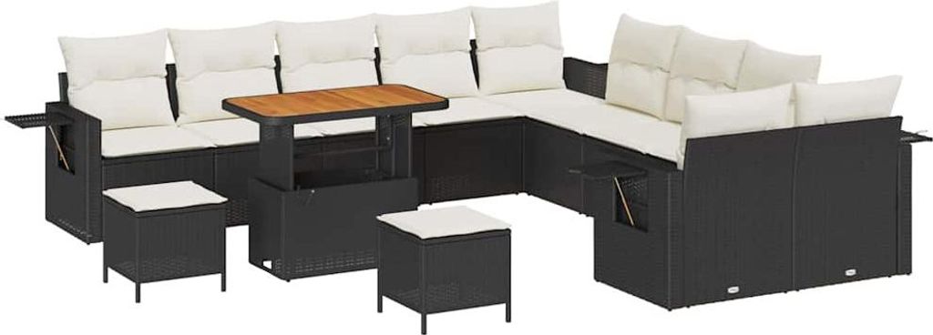 vidaXL Gartensofa-set mit Kissen 13 pcs Schwarz Poly-Rattan