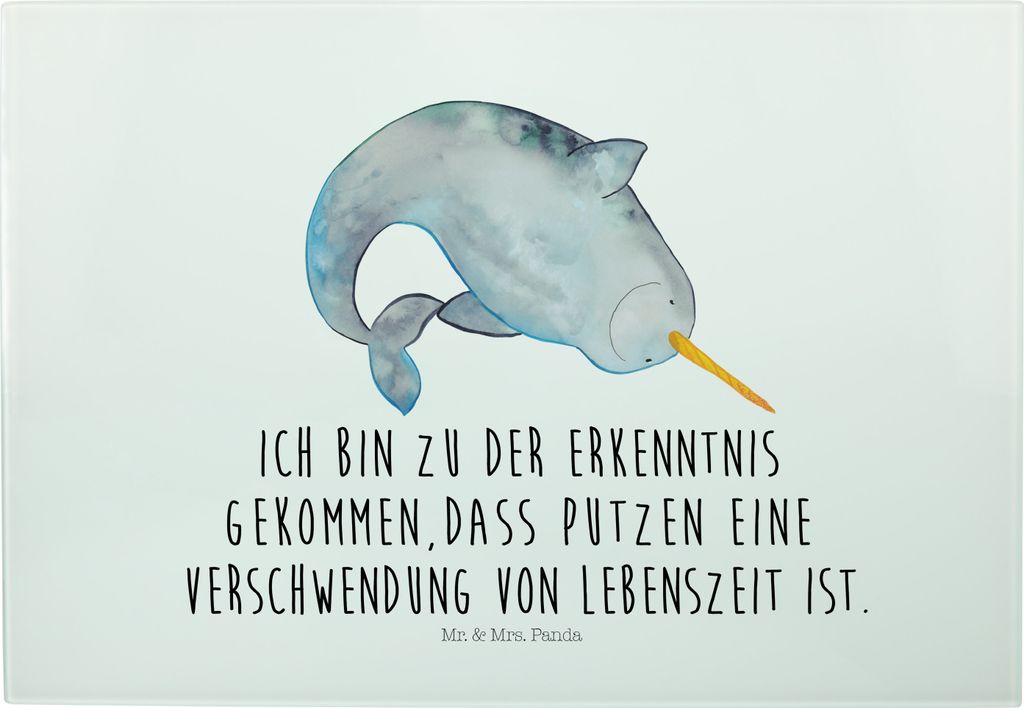 Mr. & Mrs. Panda Schneidebrett Narwal - Weiß - Geschenk, Aufräumen, Brotzeitplatte, Meer, Vesperplatte, Kinderzimmer, Hausfrau, Servierplatte Gla...