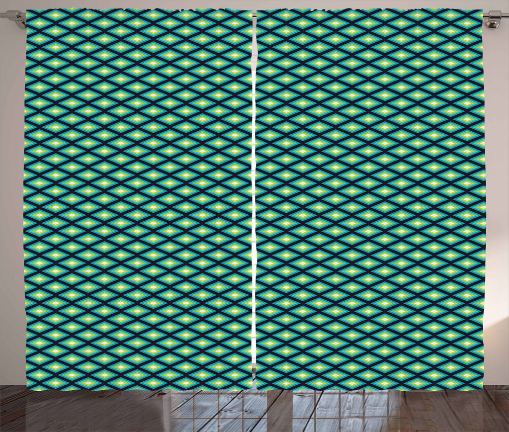 ABAKUHAUS Geometrisch Rustikaler Vorhang, Abstract Blue Rhombuses, Wohnzimmer Universalband Gardinen mit Schlaufen und Haken, 280 x 175 cm, Dunkelb...