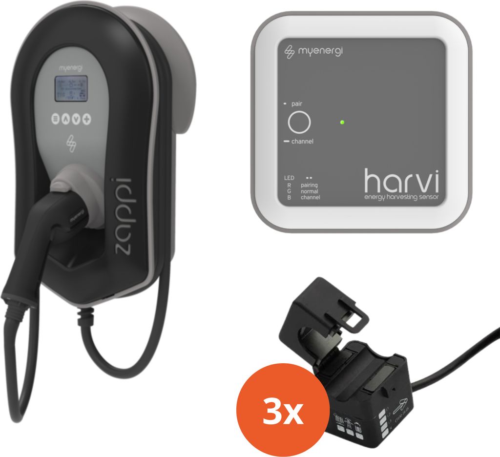 Myenergi Zappi V2.1 - 22 kW inkl. Harvi + 3x CT Klemmen - Typ 2 - 6,5M - Ladestation - Schwarz
