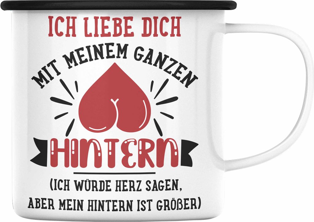 Trendation - Emaille Tasse für Freund Geschenk mit Sprüchen Valentinstag Emaille Emaille Tasse Spruch Liebe (Schwarz)