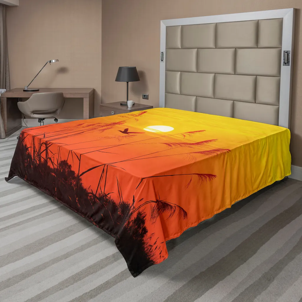 Drap doux et respirant motif oiseaux coucher de soleil jaune rouge