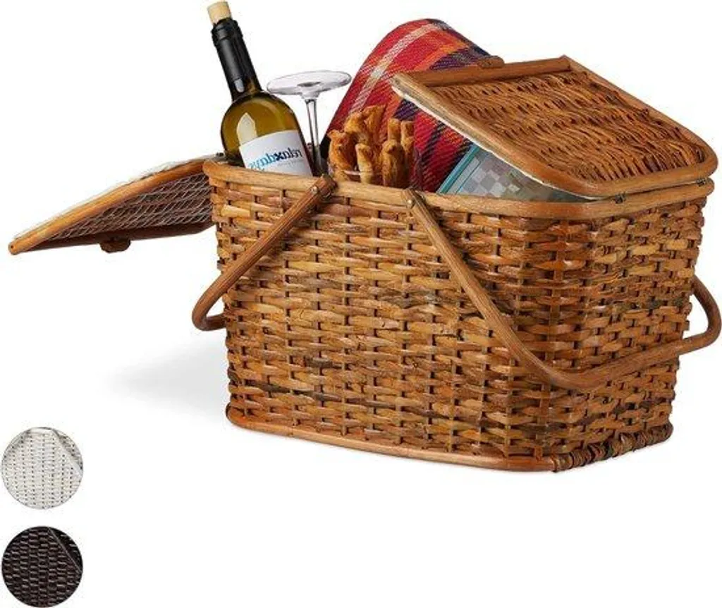 Panier pique-nique en osier marron artisanal avec doublure intérieure