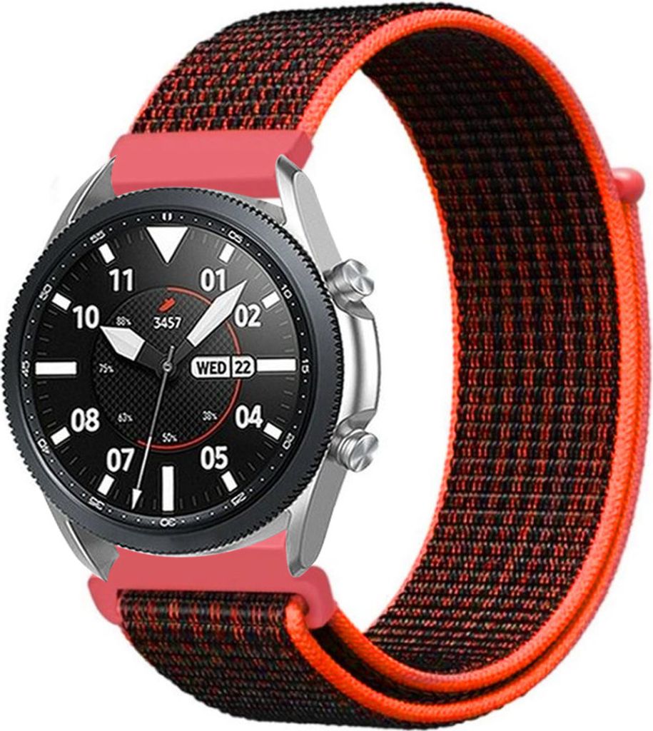 Strap-it Samsung Galaxy Watch 3 45mm Nylon Armband (Schwarz/Orange)