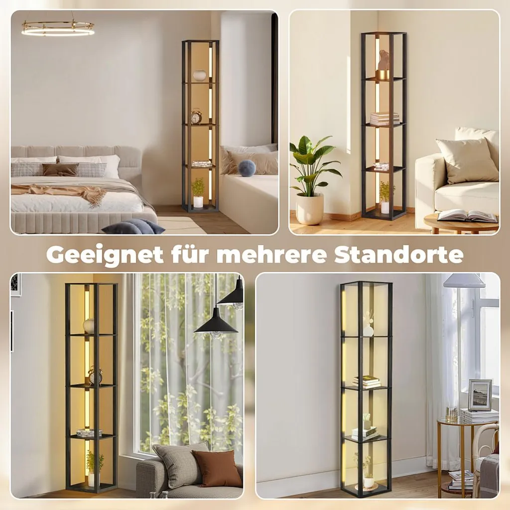 Lampadaire Étagère avec LED Variable et 4 Plateaux de Rangement Noir - 7