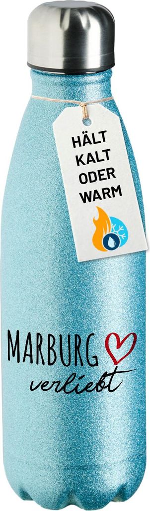 Huuraa Trinkflasche Marburg verliebt 500ml Blue Edelstahl Wasserflasche Trinkflasche Geschenkidee