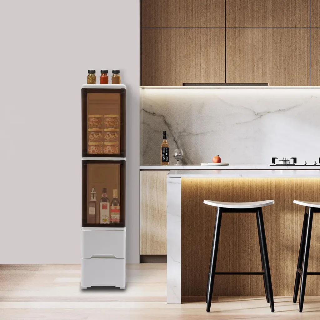 Desserte de rangement à roulettes en PP blanc avec tiroirs modulables - 3