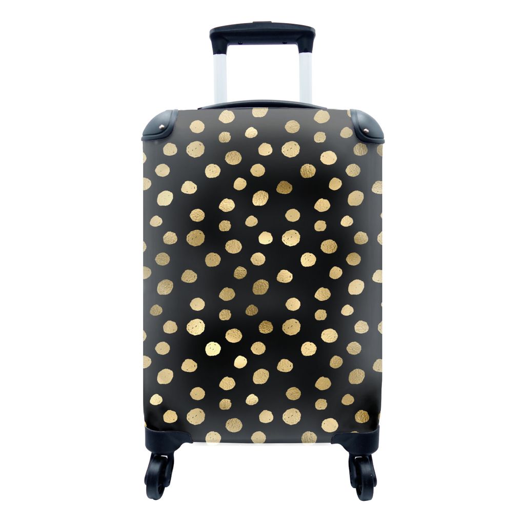 MuchoWow Koffer Handgepäck Trolley Rollkoffer Kleine Reisekoffer mit 4 Rollen - Muster - Tupfen - Schwarz - Cabin Size < 55x40x23 cm & 55x40x20 ...