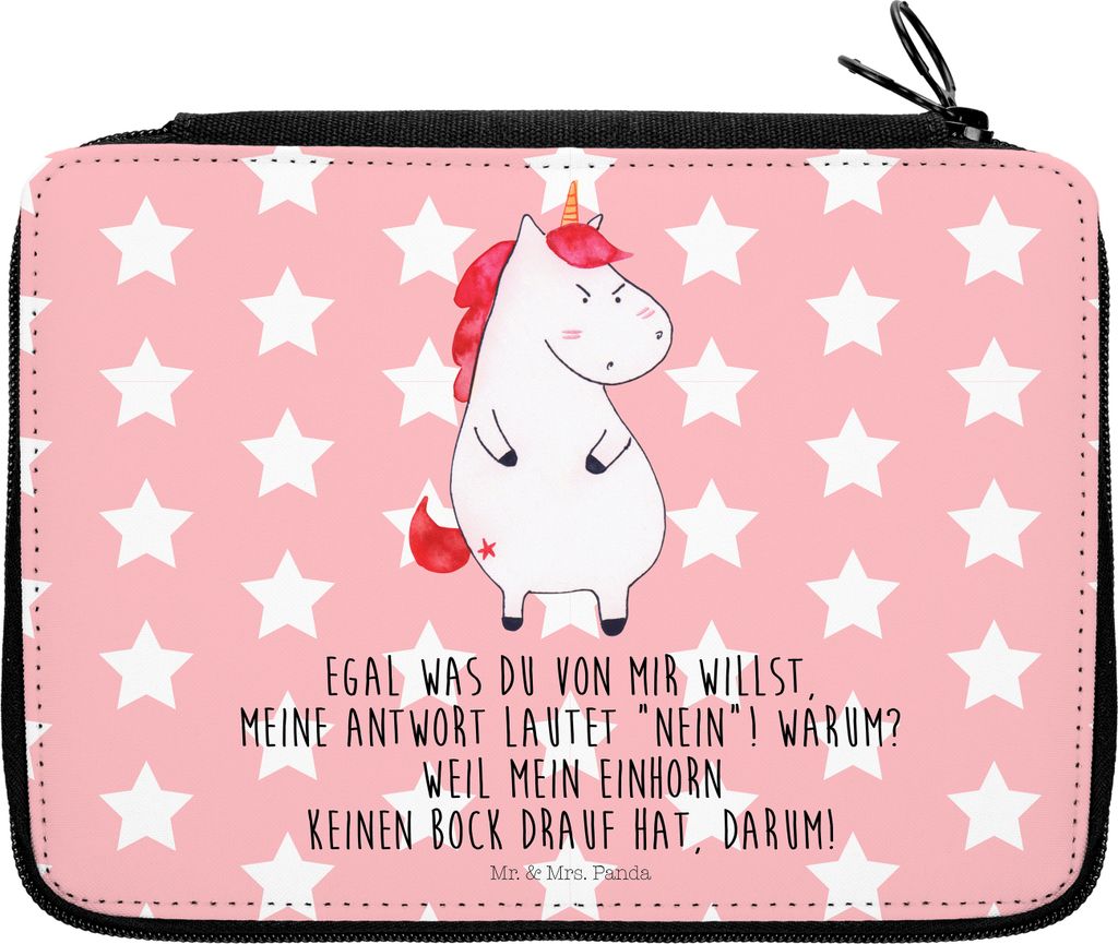 Mr. & Mrs. Panda Federmappe Einhorn Wut - Rot Pastell - Geschenk, Mäppchen, Unicorn, Arbeit, Stiftebeutel, Lustig, Federtasche, Federmäppchen, Et...