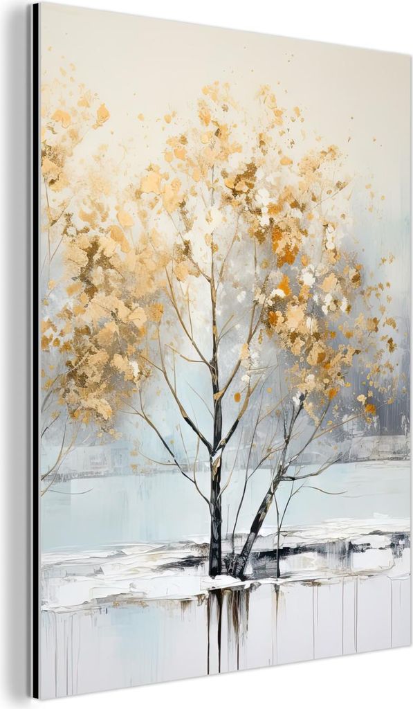 MuchoWow Wanddekoration Metall Metallbild Wandkunst 90x120 cm Winter - Bäume - Natur - Acryl - Kunst MuchoWow Aluminium Gemälde - Industrial