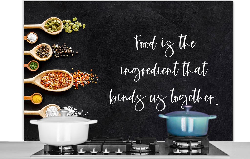 KitchenYeah Spritzschutz Küche - Küchenrückwand - Wandschutz für Herd und Spüle - Essen ist die Zutat, die uns zusammenhält - Sprichwörte...