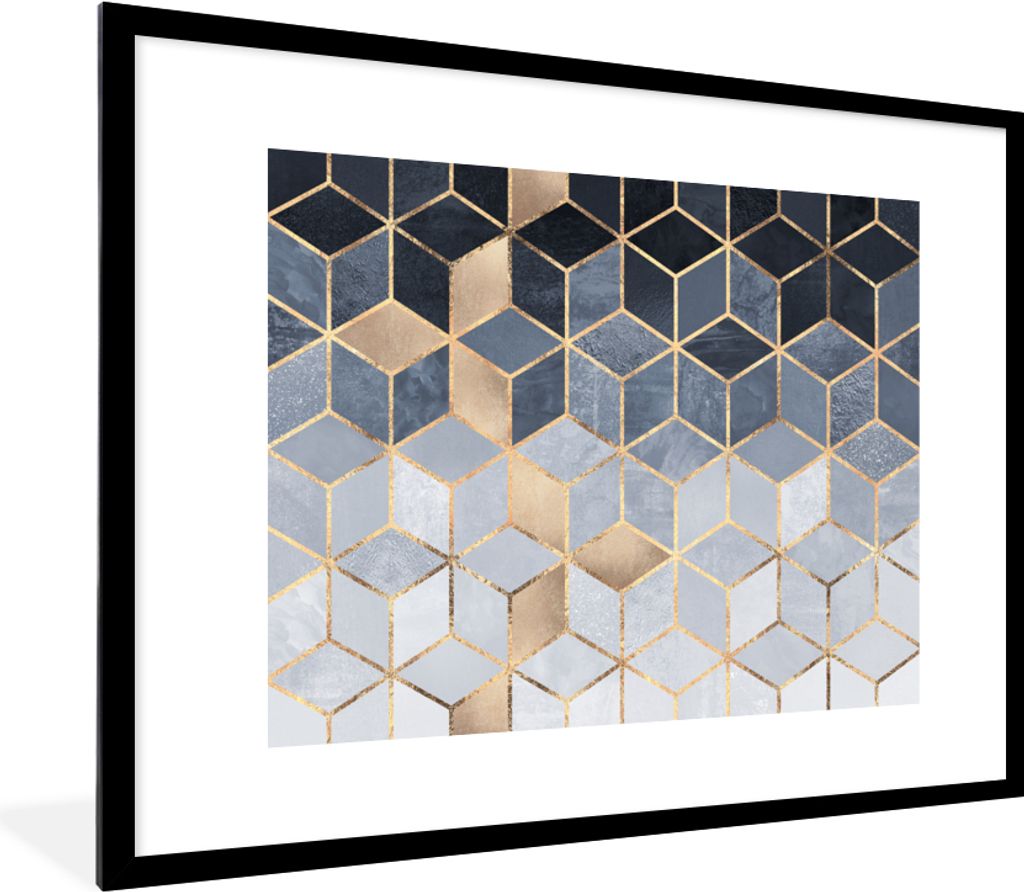MuchoWow Gerahmtes Poster Würfel - Gold - Muster 80x60 cm - Poster mit Schwarzem Bilderrahmen Wandposter Rahmen Foto Bilder - Schlafzimmer-Dekor...