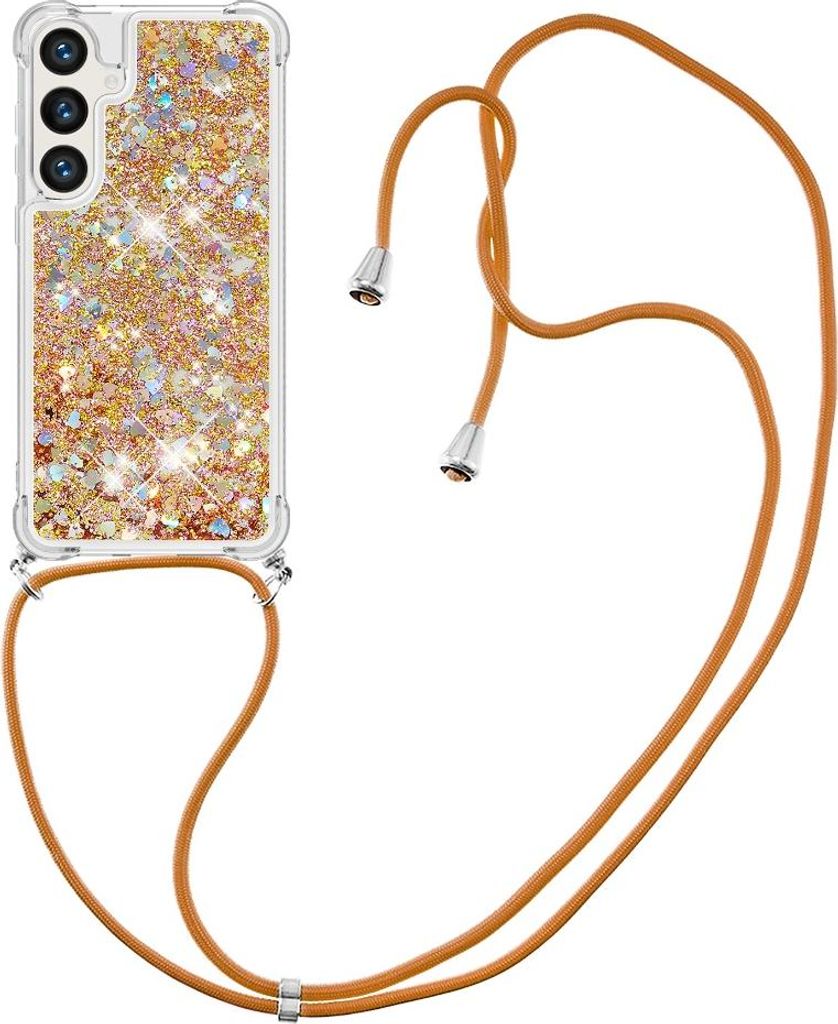 Samsung Galaxy S26 Plus Hülle - Coverup Liquid Glitzer Back Cover mit Handykette - Gold